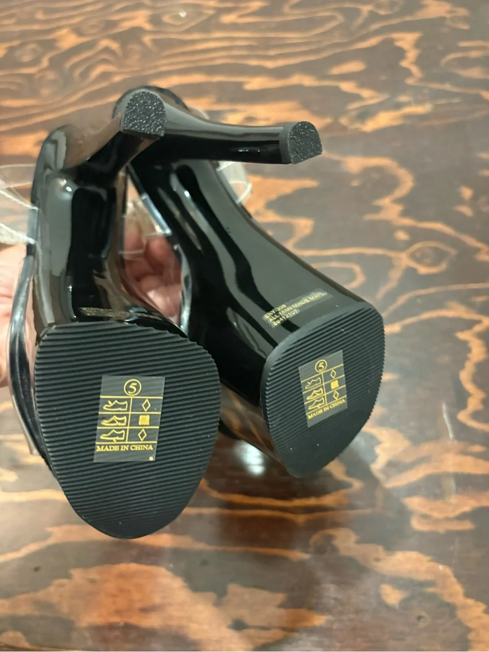 Pleaser Clear Strap 7” Platform Sandals - Black
